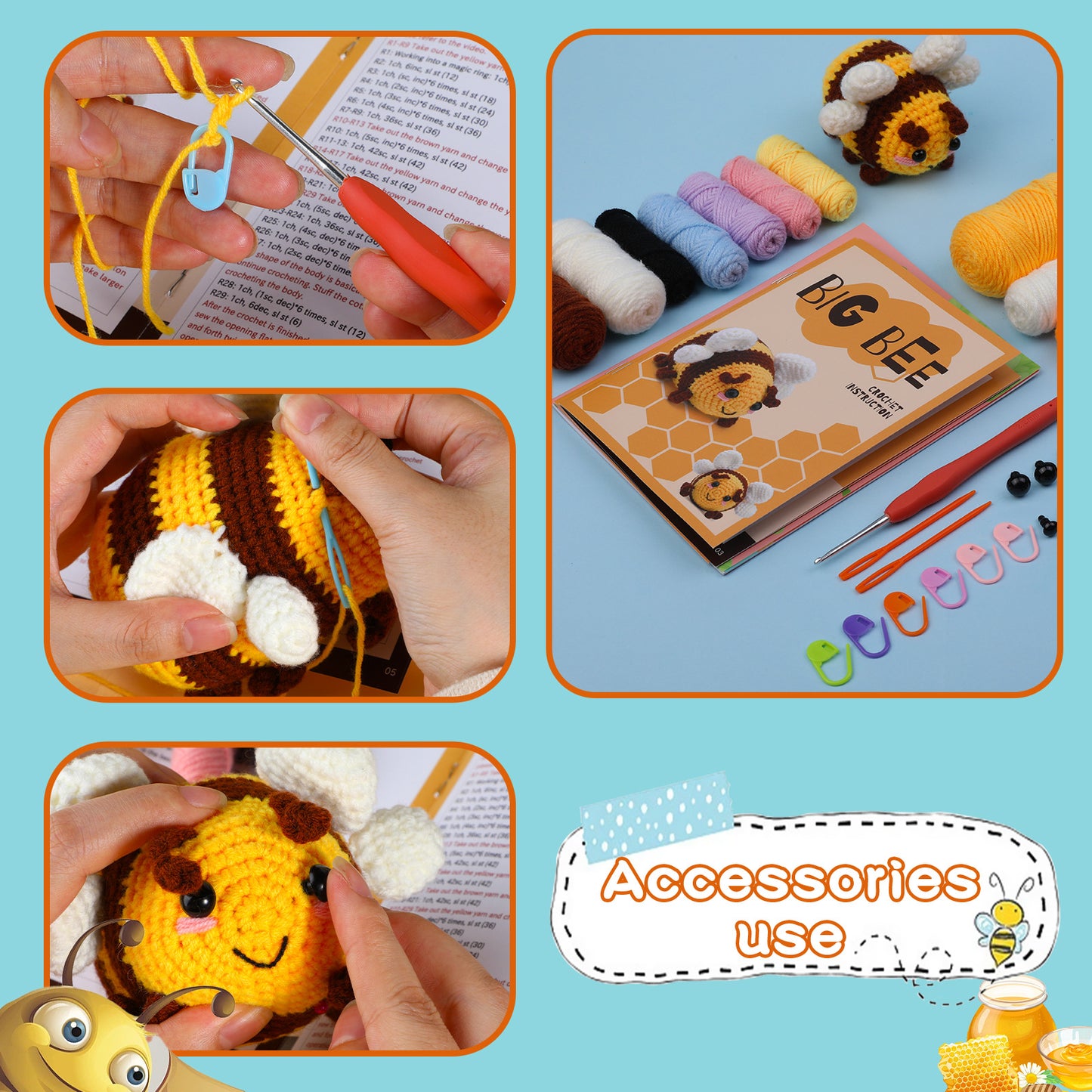 DIY Crochet Kit Cartoon Bee Doll Set with English Instructions