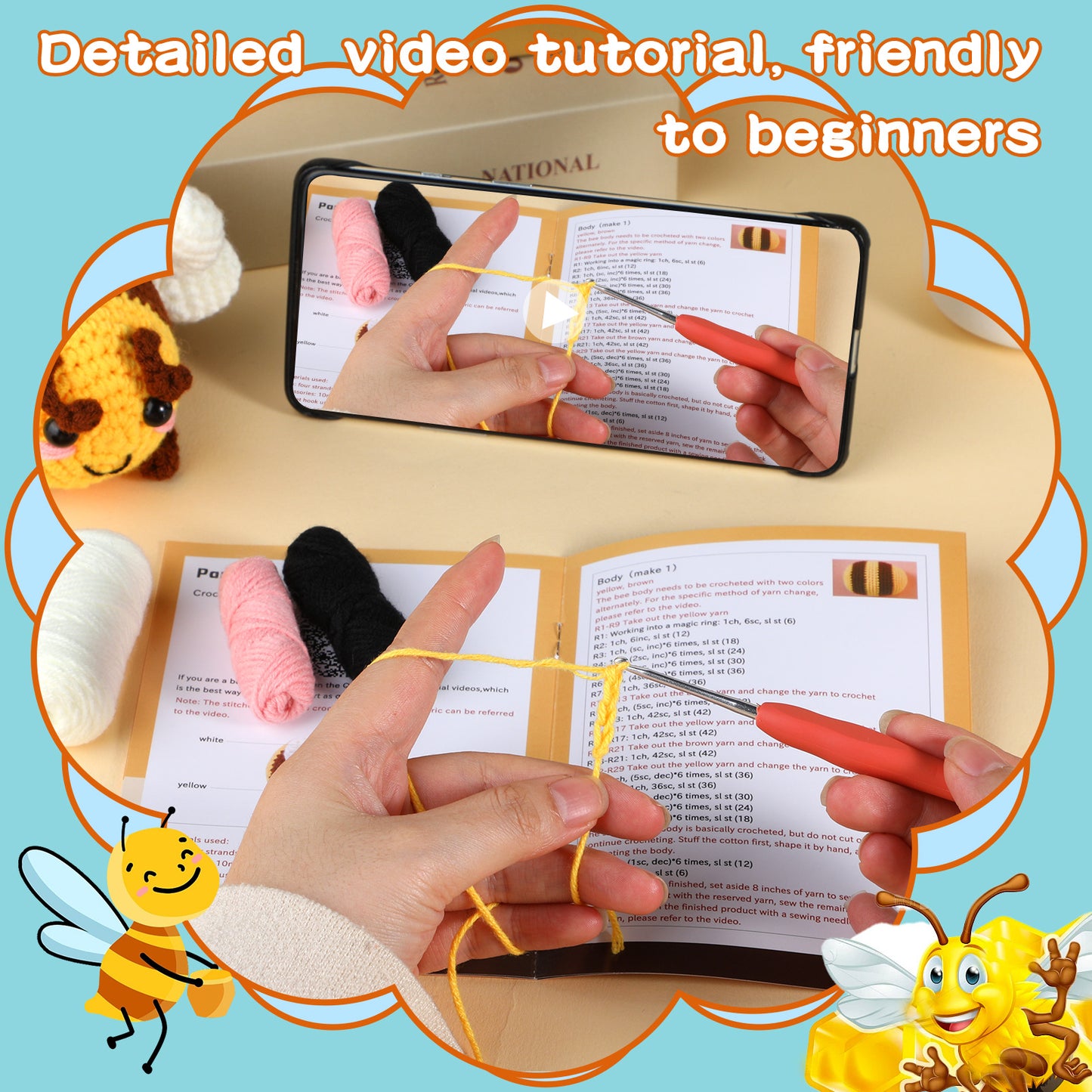 DIY Crochet Kit Cartoon Bee Doll Set with English Instructions