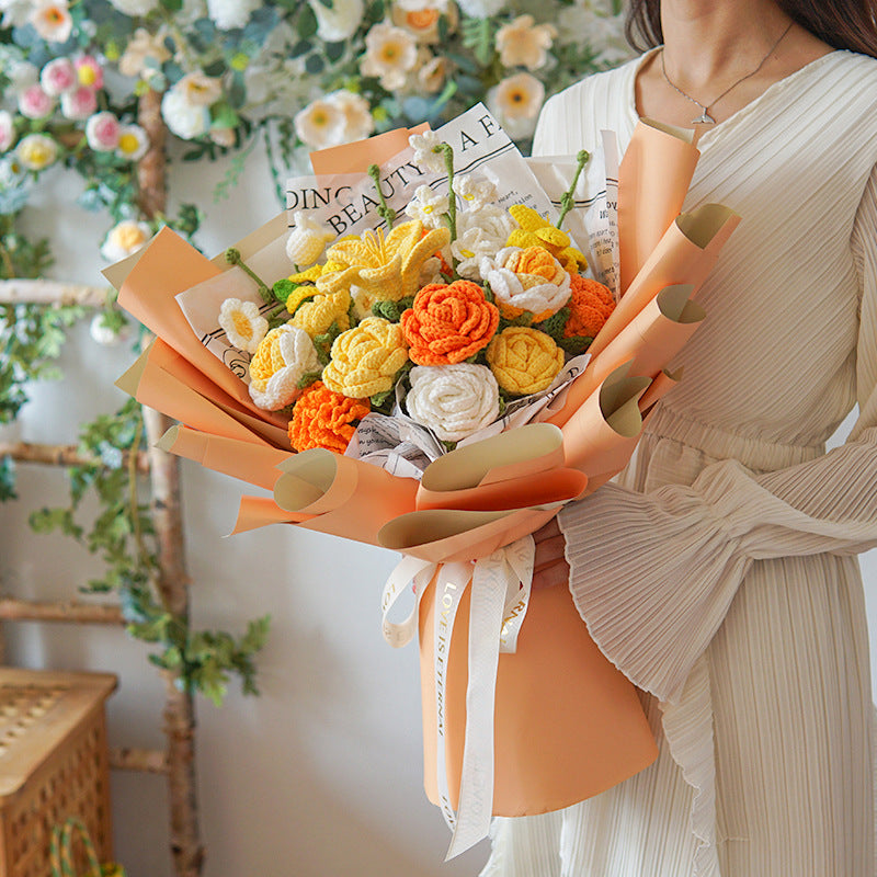 Handmade Wool Peony Bouquet – Luxurious Knitted Flower Gift