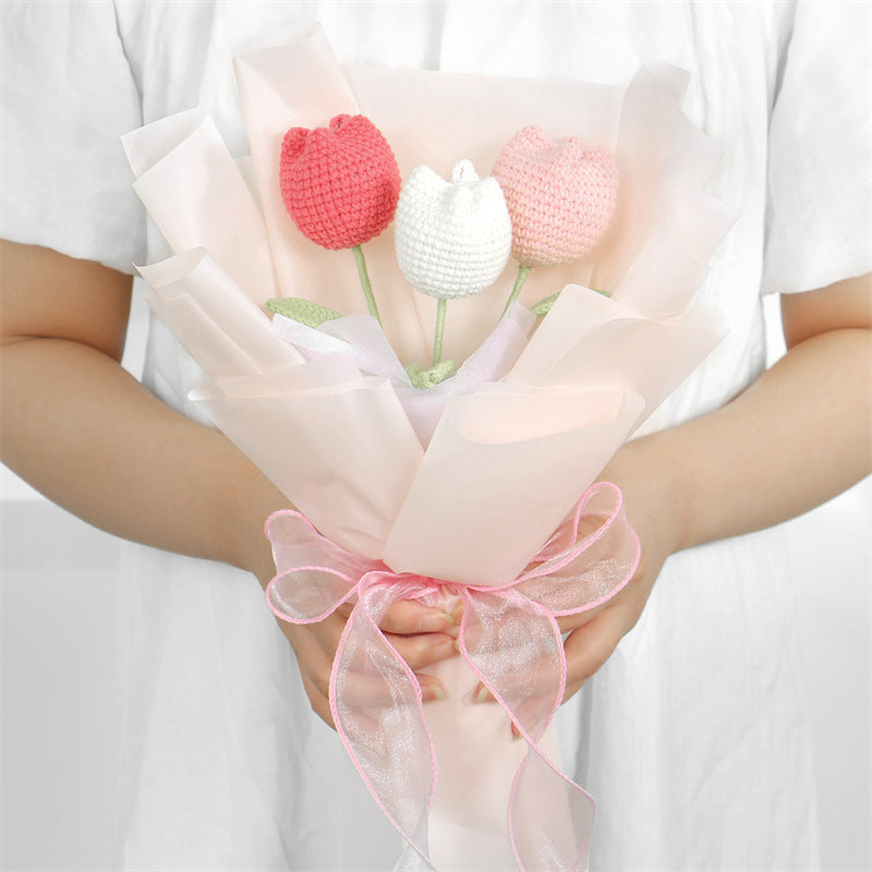 Handmade Knitted Tulip Bouquet Eternal Wool Flowers Gift for Her