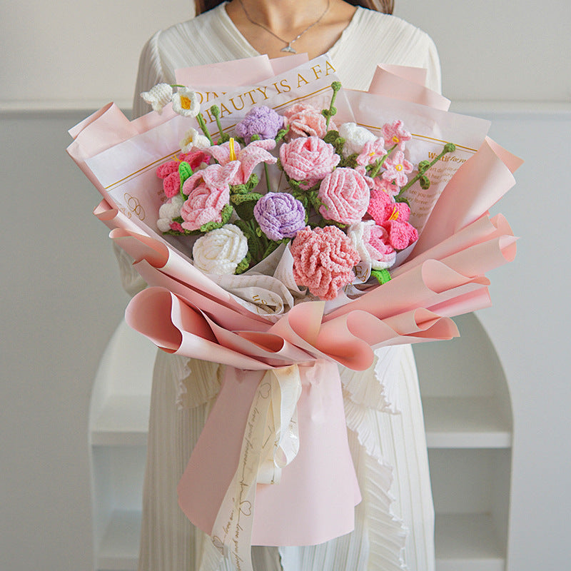 Handmade Wool Peony Bouquet – Luxurious Knitted Flower Gift