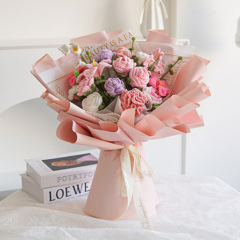 Handmade Wool Peony Bouquet – Luxurious Knitted Flower Gift