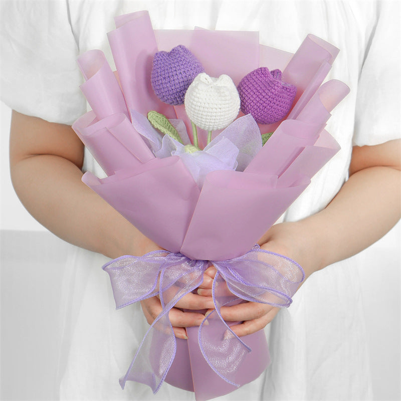 Handmade Knitted Tulip Bouquet Eternal Wool Flowers Gift for Her