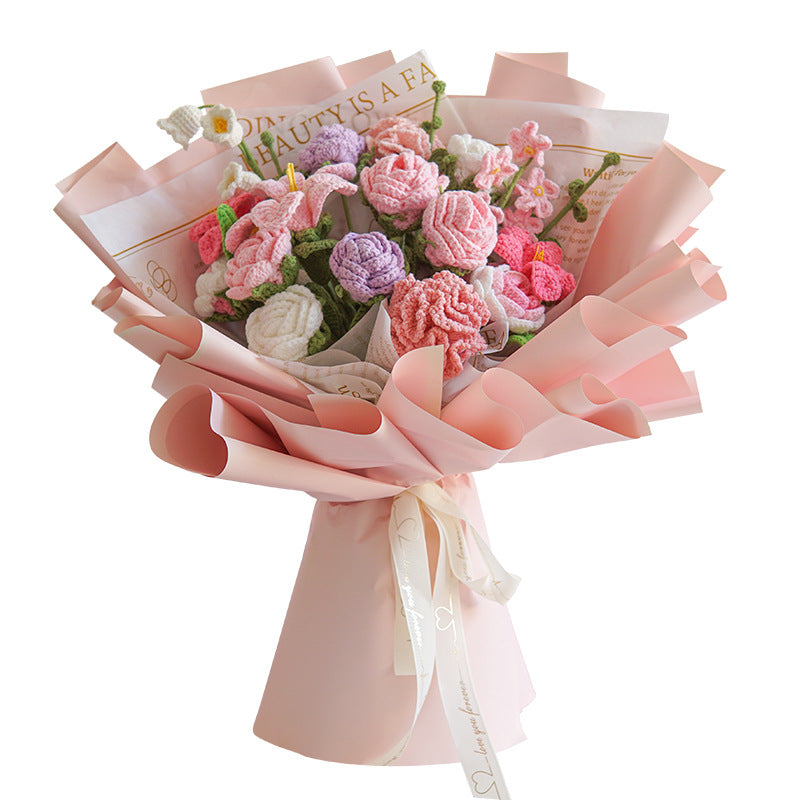 Handmade Wool Peony Bouquet – Luxurious Knitted Flower Gift