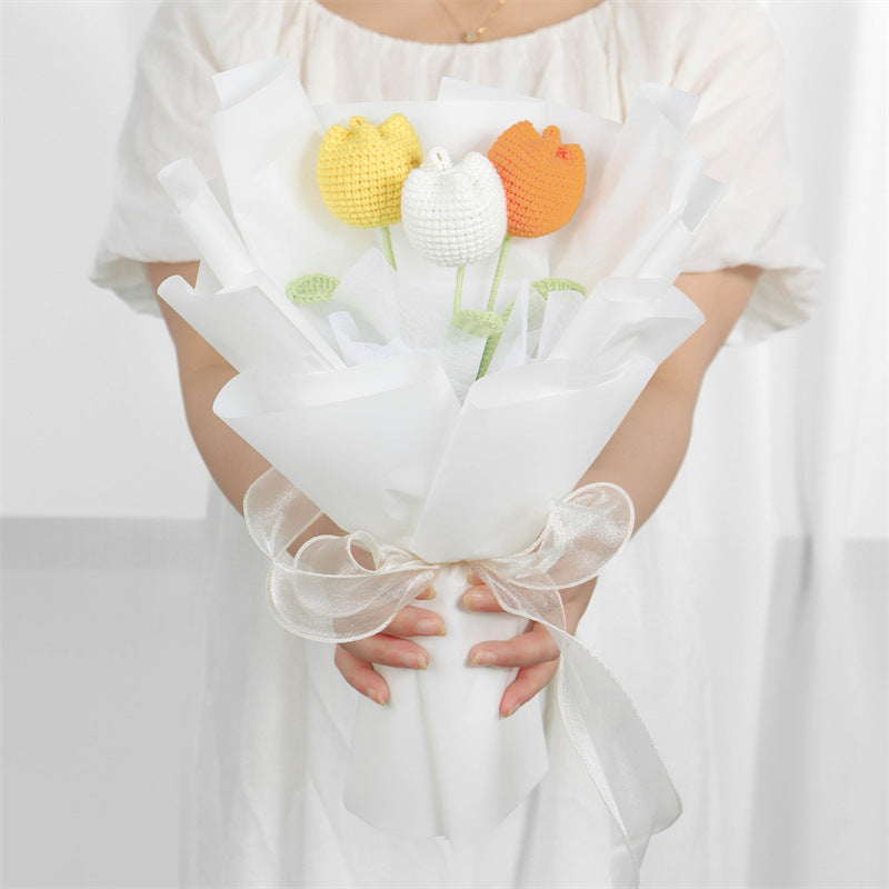Handmade Knitted Tulip Bouquet  Eternal Wool Flowers Gift for Her