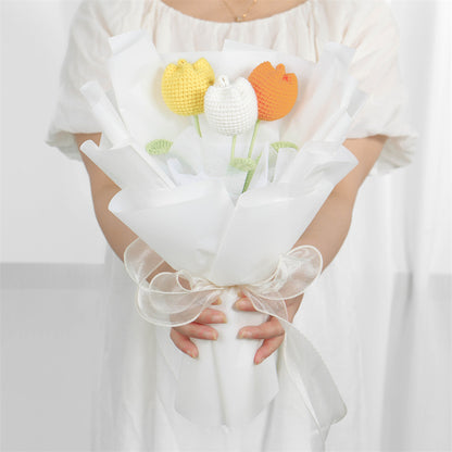 Handmade Knitted Tulip Bouquet  Eternal Wool Flowers Gift for Her