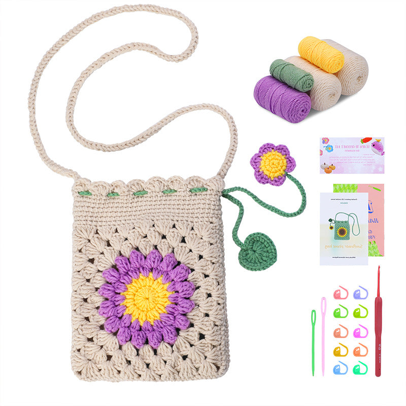 DIY Crochet Kit  Small Flower Crossbody Bag for Girls Gift