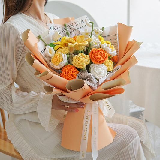 Handmade Wool Peony Bouquet – Luxurious Knitted Flower Gift