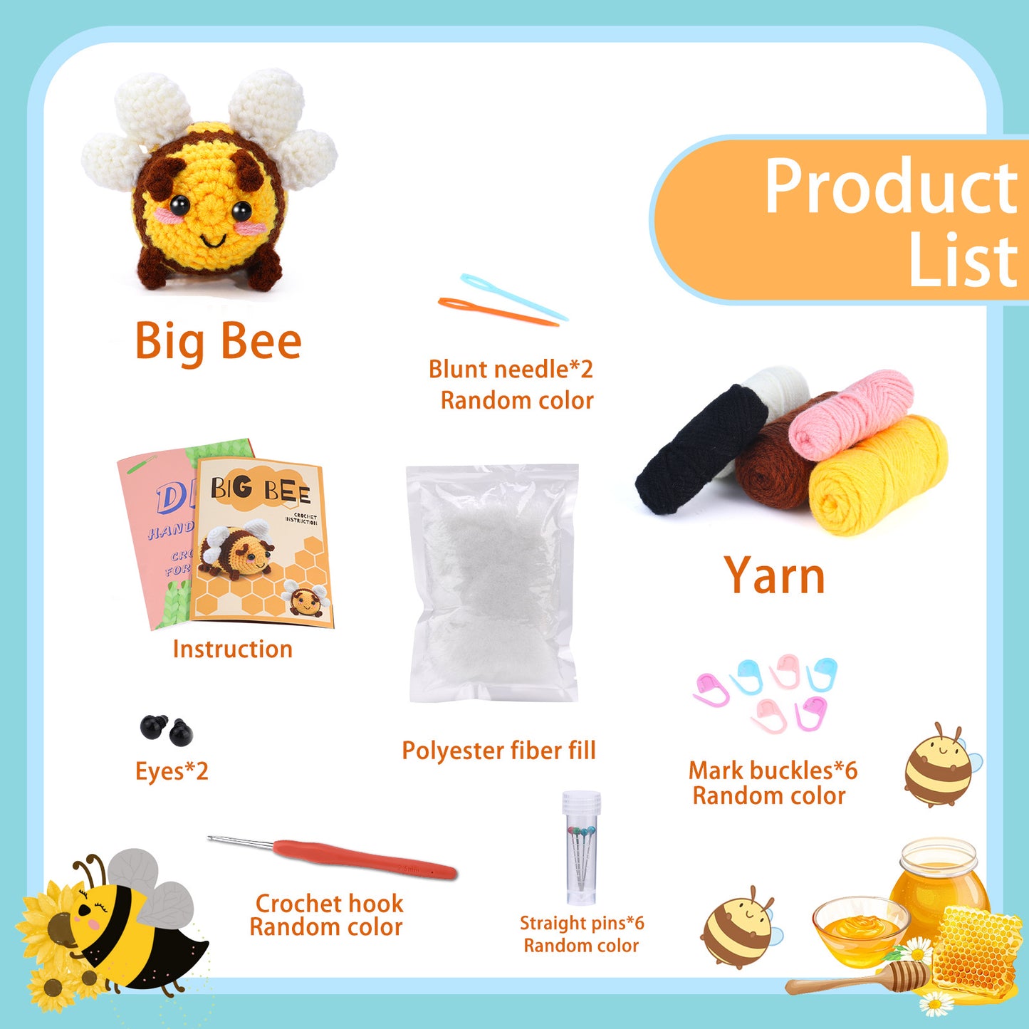 DIY Crochet Kit  Cartoon Bee Doll Set with English Instructions