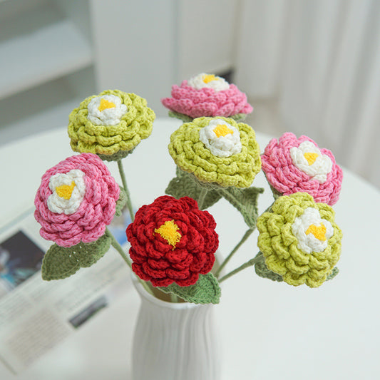 Handmade Crochet Peony Flowers – Multi-Layer Yarn Floral Decor