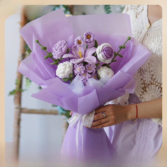 Handmade Yarn Flower Bouquet – Sunflower, Rose & Forget-Me-Not