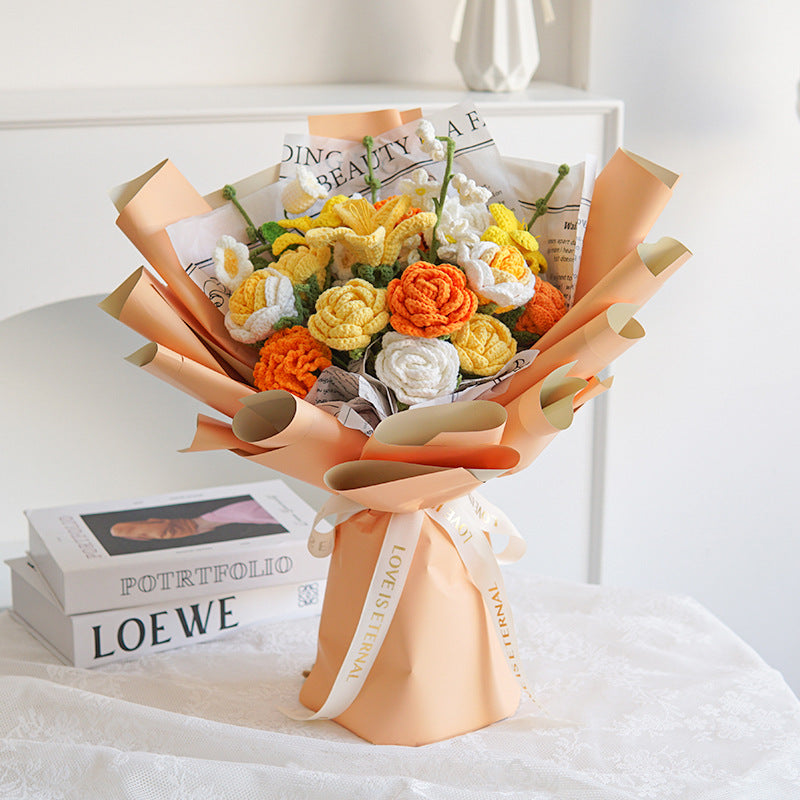 Handmade Wool Peony Bouquet – Luxurious Knitted Flower Gift