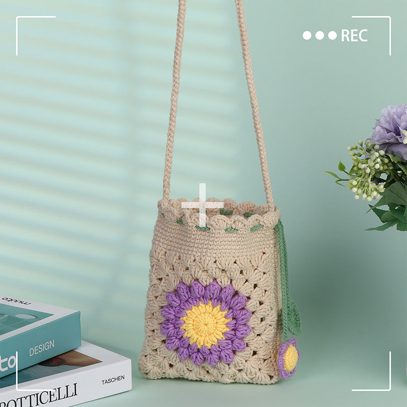 DIY Crochet Kit  Small Flower Crossbody Bag for Girls Gift