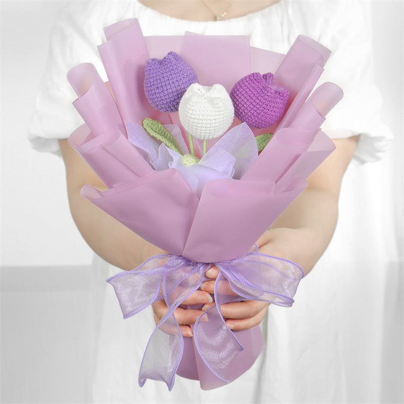 Handmade Knitted Tulip Bouquet  Eternal Wool Flowers Gift for Her