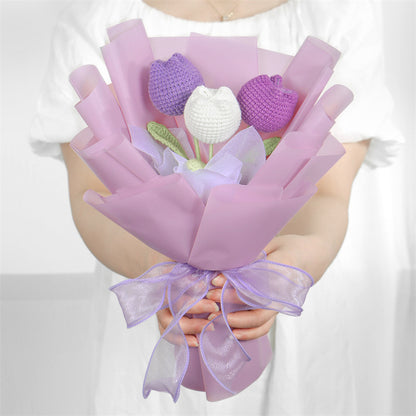 Handmade Knitted Tulip Bouquet  Eternal Wool Flowers Gift for Her