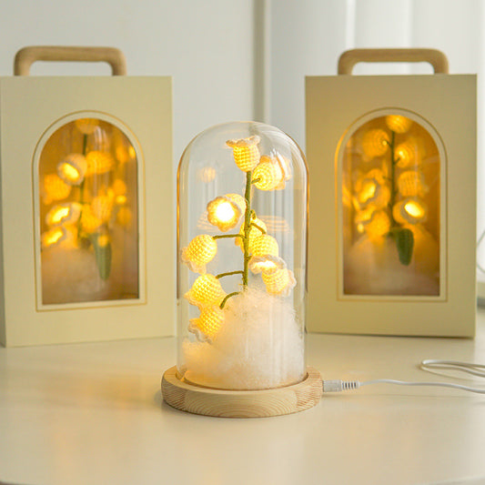 Hand-crocheted lily of the valley night light bouquet finished usb battery dual-purpose Teacher's Day high-end gift woolen flowers