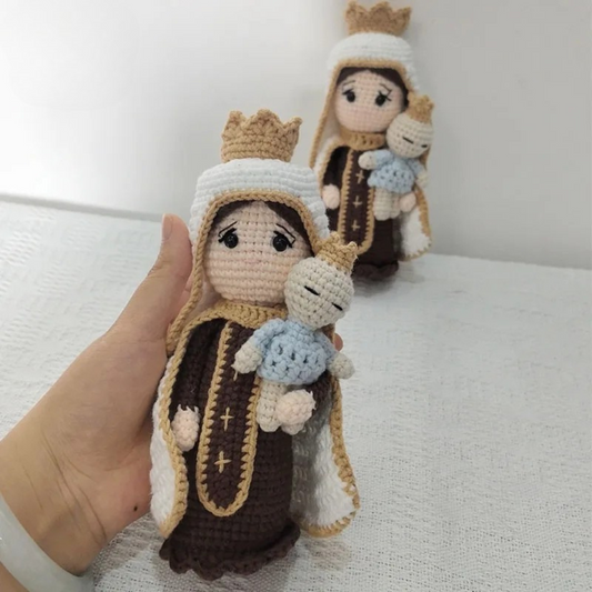 Crochet Virgin Mary with Baby Plush – Handmade Religious Toy Gift for Kids Room Decor