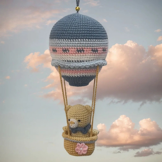 Crochet Hot Air Balloon Plush – Handmade Kawaii Cotton Toy for Nursery & Gifts