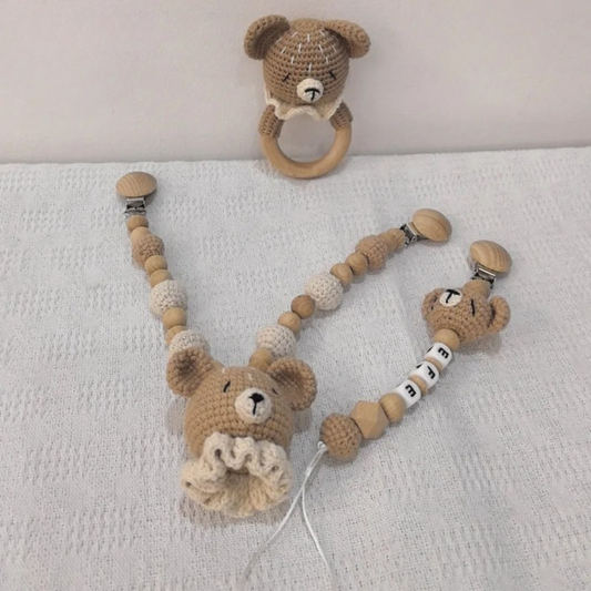 Crochet Bear Baby Stroller Toy – Hanging Rattle Pendant for Crib & Car Seat