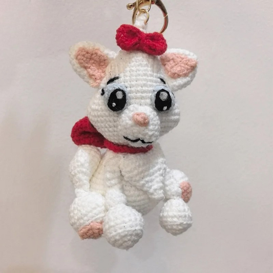 Handmade Crochet Cat Keychain – Cute Knitted Wool Animal Bag Charm Gift