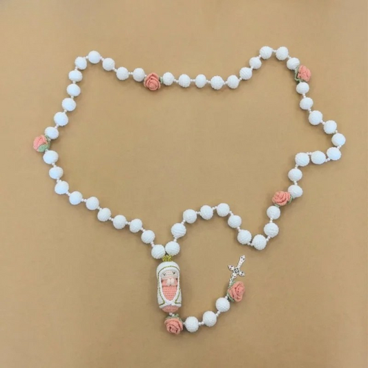 Handmade Rosary with Crochet Virgin Mary and Cross – Spiritual Gift